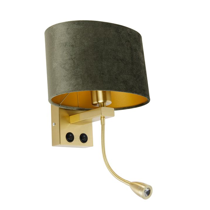 Zidna lampa mesingana sa ovalnom plišanom zelenom nijansom 25cm - Brescia Combi