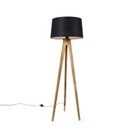 Landelijke-tripod-vintage-hout-met-linnen-kap-zwart-45-cm---Tripod-Classic