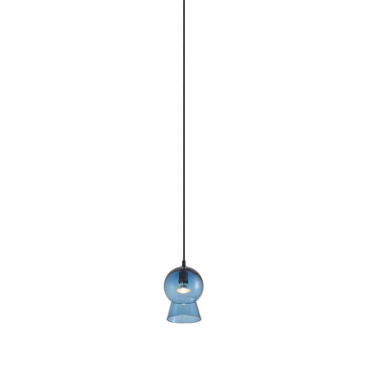 Retro hanglamp zwart met blauw glas voor railsysteem 1-fase - Iconic Bell