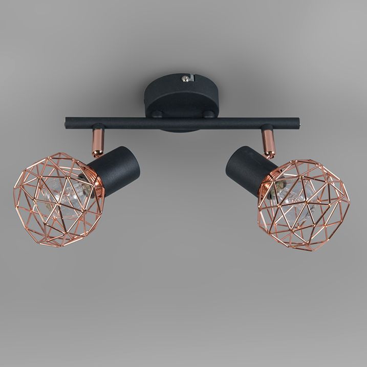 Moderno reflektorsko svjetlo crno s bakrom 2-svjetla - Mesh