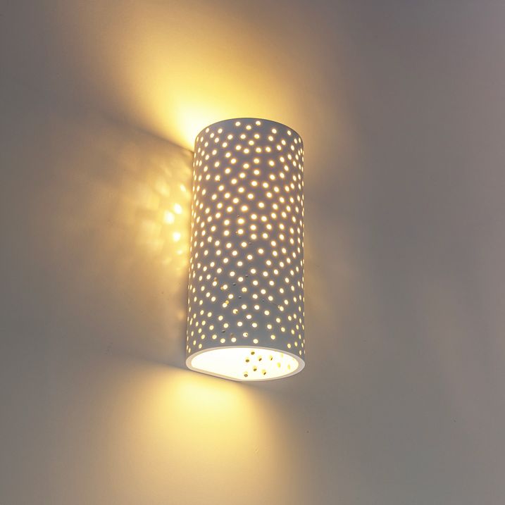 Vintage wandlamp wit gips cilindervormig - Mahou