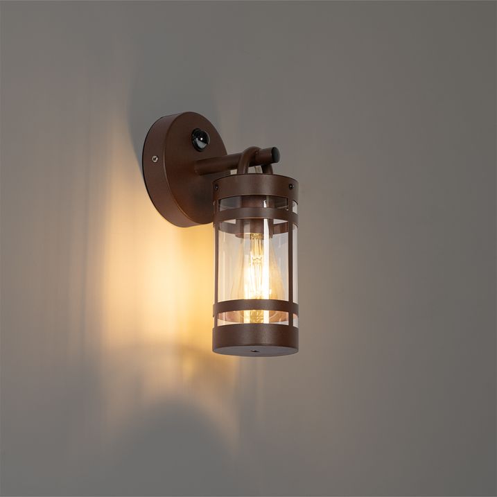 Lámpara de pared exterior marrón óxido IP44 con sensor de movimiento - Ruben