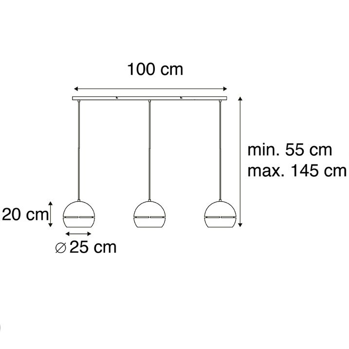 Design hanglamp zwart met gouden binnenkant 3-lichts - Buell