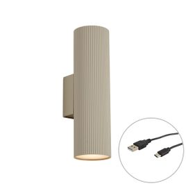 Japandi wandlamp taupe incl. LED 3-staps dimbaar in Kelvin en oplaadbaar - Ribelle