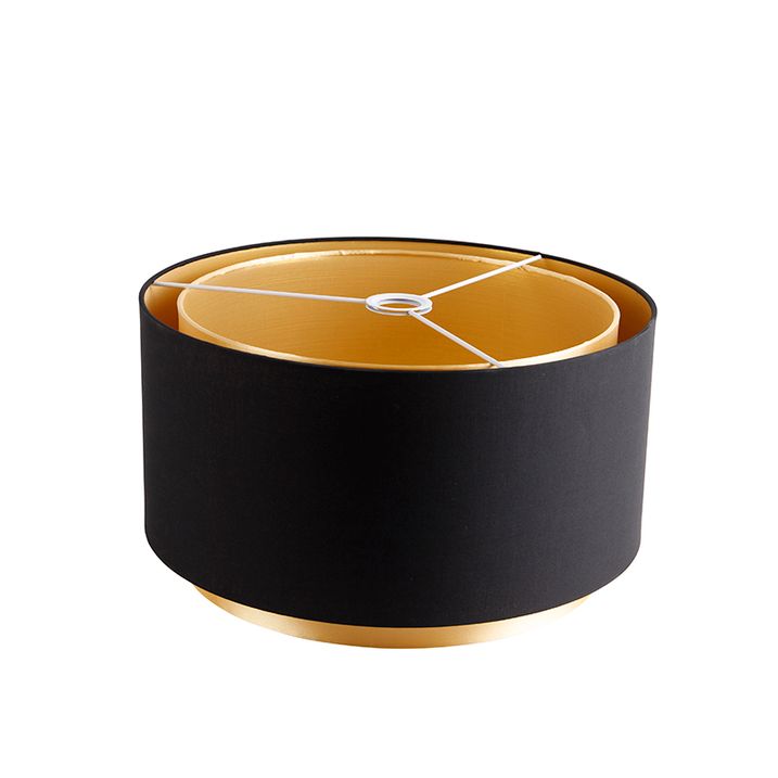 Abajur de tecido preto 40/47/26 com interior dourado