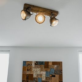 Foco industrial de acero con madera inclinable 3 luces - Emado