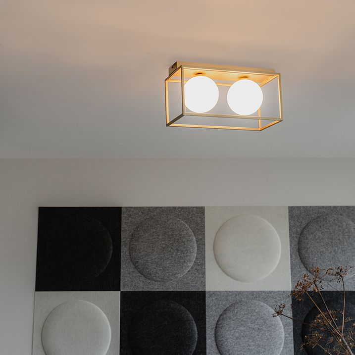 Design taklampe gull med hvitt glass 2-lys - Aniek