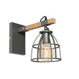 Industrielle Wandleuchte dunkelgrau mit Holz verstellbar - Arthur