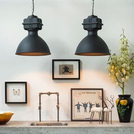 Set of 2 Industrial Pendant Lamps Small Matt Black - Sicko