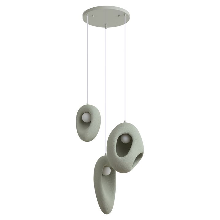 Japandi Pendant Lamp White with Organic Light Green Shade 3-Light - Moonstone