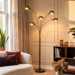 Design gulvlampe mørk bronse med gull 5-lys - Sixties Marmo