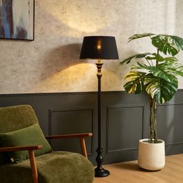 Grindų lempa su 45 cm gaubtu juoda su auksiniu vidumi - Classico