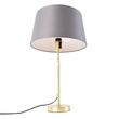 Stolní-lampa-zlatá/mosazná-s-šedým-lněným-stínítkem-35-cm---Parte