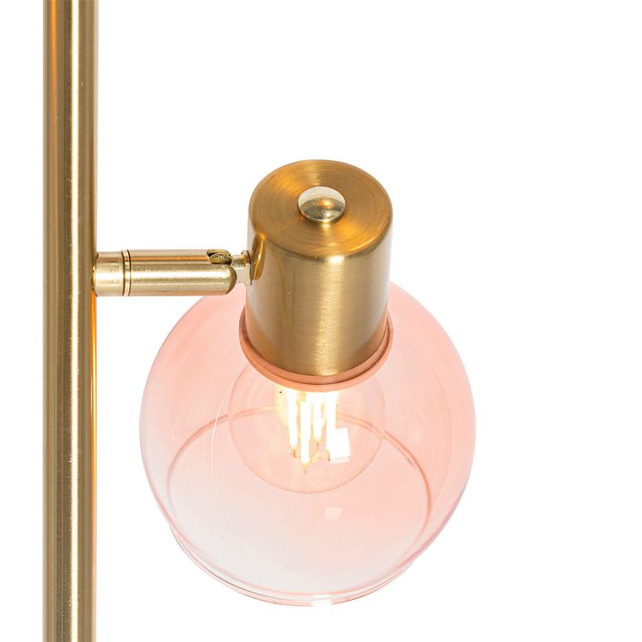 Art Deco podna lampa zlatna sa roze staklom 3-svetla - Vidro