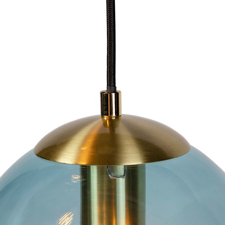Lampă suspendată art deco din alamă cu sticlă albastră - Pallon