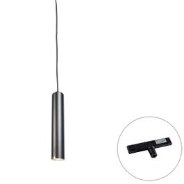 Дизайнерска висяща лампа черна вкл. 1-фазен релсов адаптер - Slimline Tuba Small