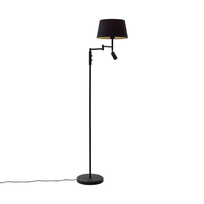 Vloerlamp zwart met zwarte kap en verstelbare leeslamp - Ladas