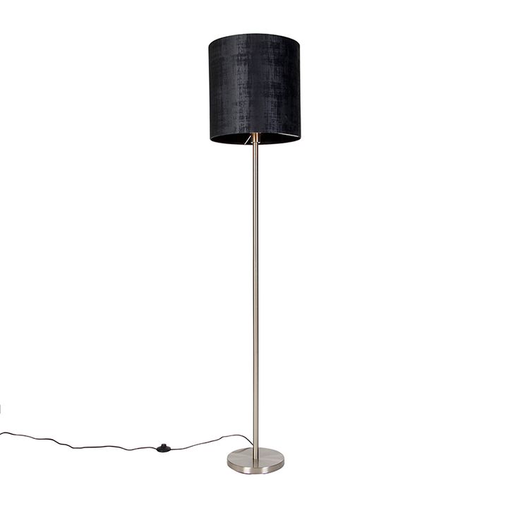 Moderní stojací lampa ocelová s stínítkem černým 40 cm - Simplo