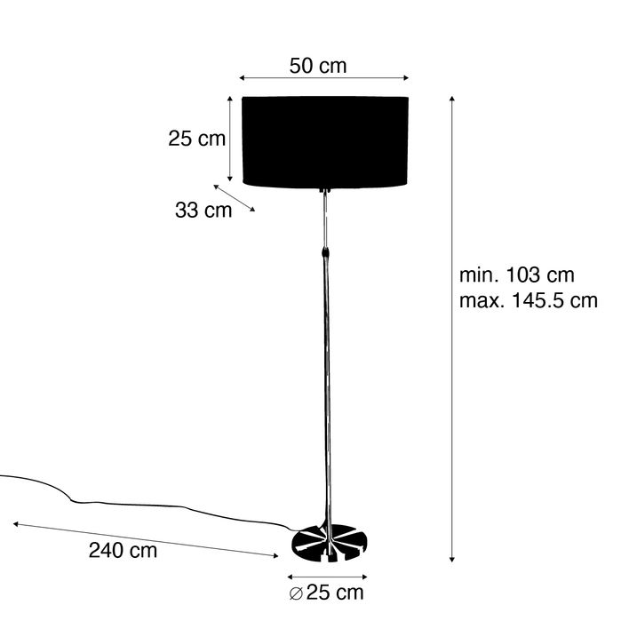 Stojacia lampa čierna s oválnym ľanovým tienidlom bielym 50 cm - Parte