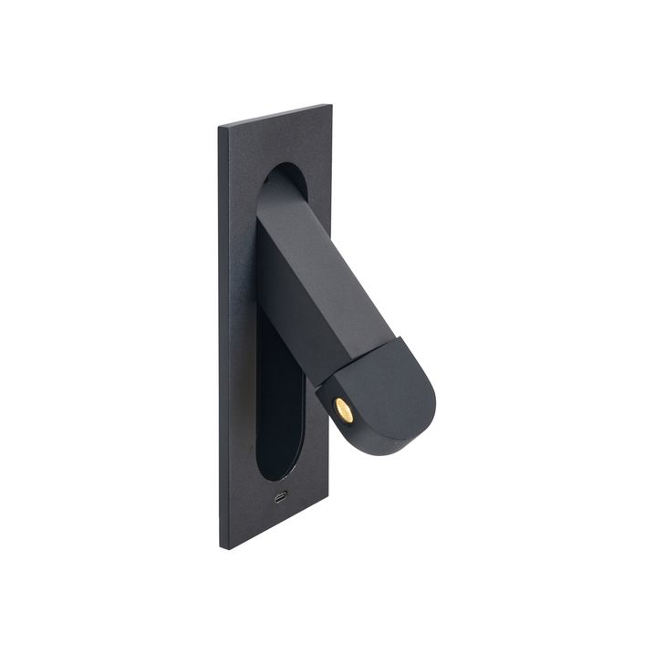 Applique murale moderne noire avec LED et port USB-C - Hilton