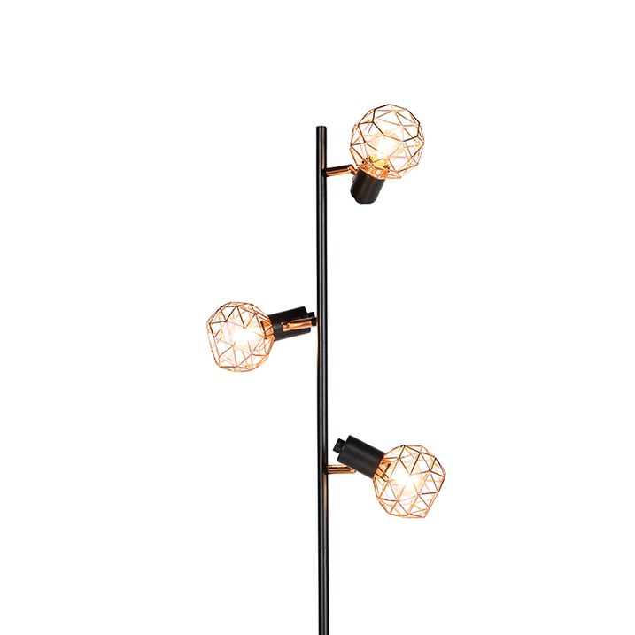 Stojací lampa černá s mědí 3-světlo - Mesh