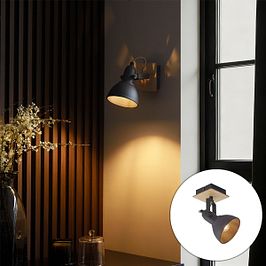 Foco industrial negro con madera giratorio e inclinable - Jakub