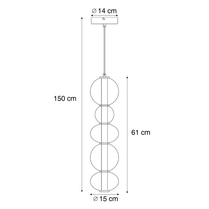 Lampă suspendată Art Deco neagră cu sticlă fumurie și transparentă 5 lumini incl. LED - Lizzy
