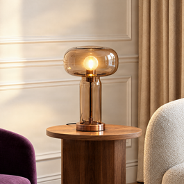 Hotel chique tafellamp donker brons met bruin glas - Amara