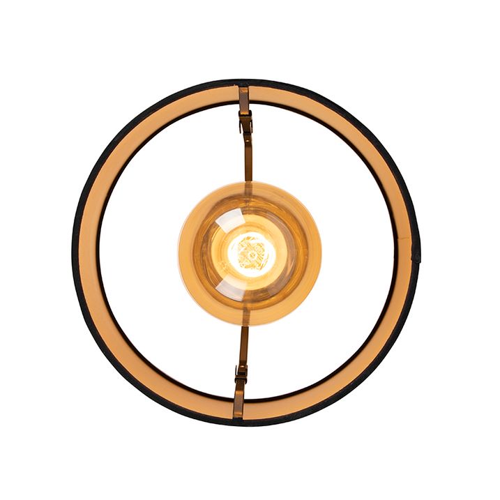 Plafondlamp met katoenen kap zwart met goud 25 cm - Combi zwart