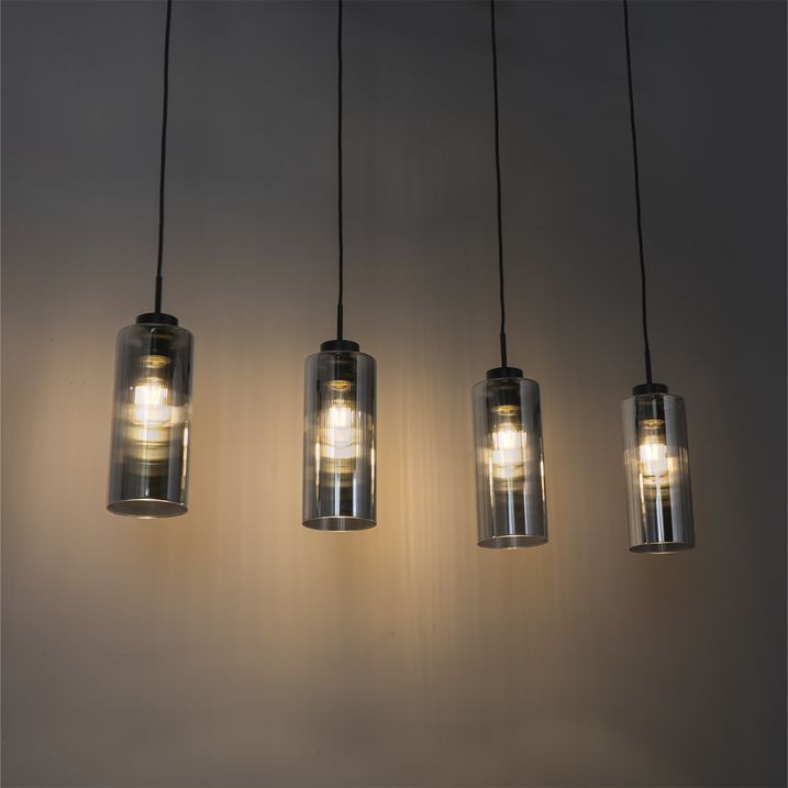 Smart Pendant Lamp Black with Smoke Glass 4-Lights Incl. 4 Wifi ST64 - Laura