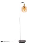 Design-vloerlamp-zwart-met-messing-en-amber-glas---Zuzanna