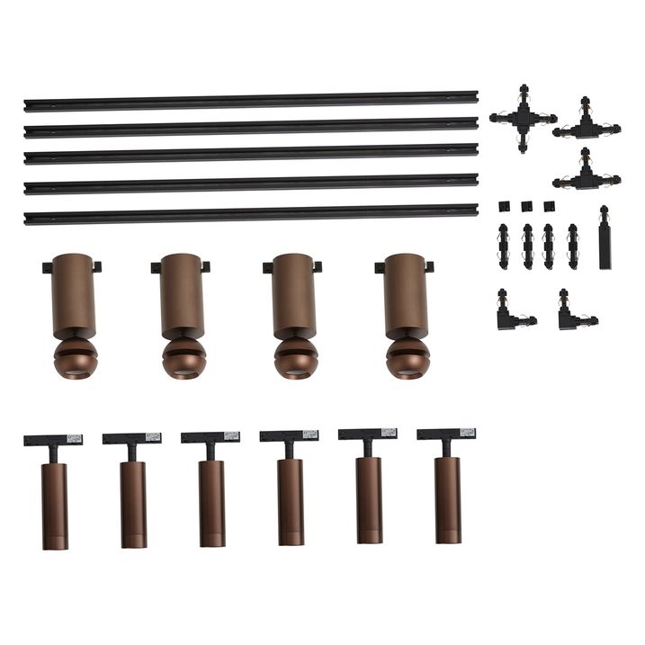 Moderne skinnesystem med 6 spots og 4 pendellamper Easylift mørk bronze 1-faset - Slimline Uzzy Tira