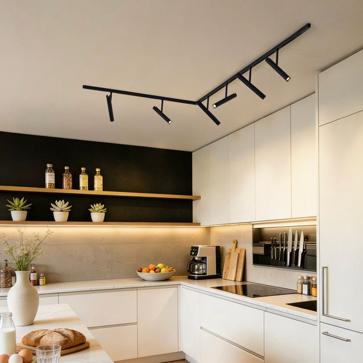 Modernt skensystem svart med 6 spotlights svart 1-fas - Slimline Avery