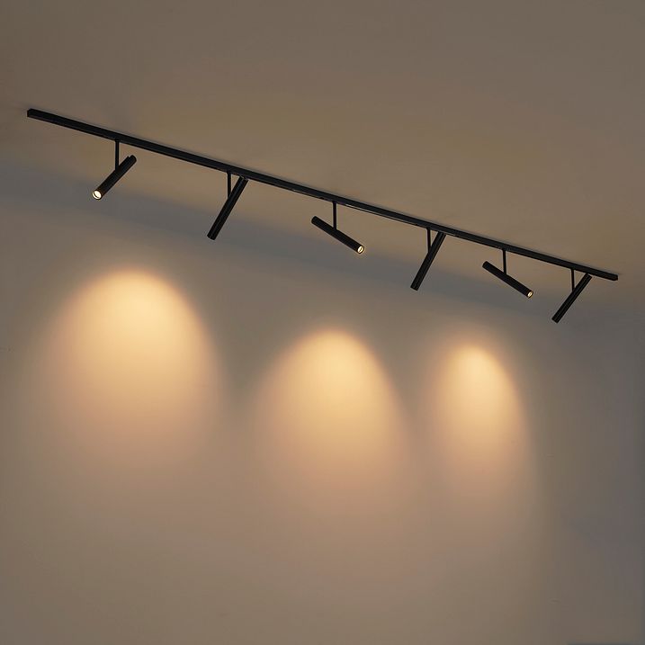 Modernt skensystem svart med 6 spotlights svart 1-fas - Slimline Avery