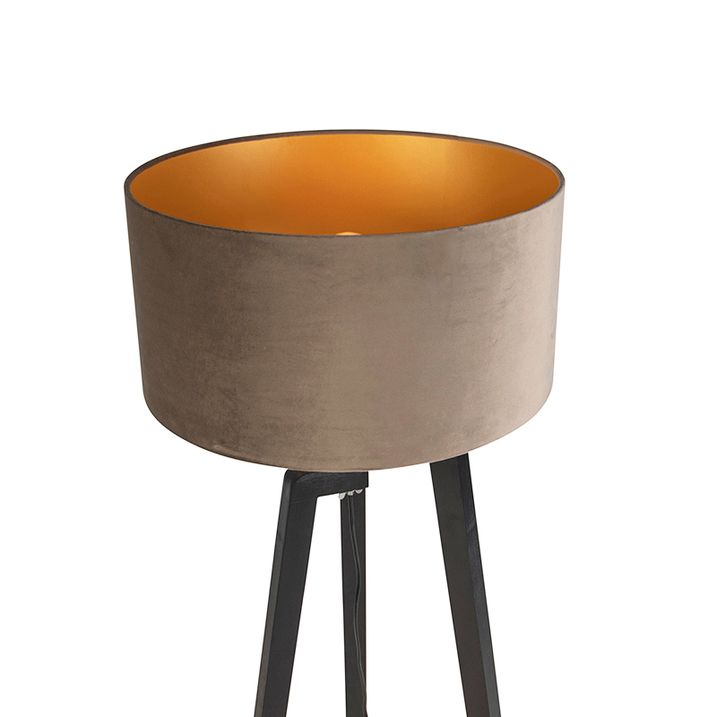 Vloerlamp tripod zwart met taupe kap en goud 50 cm - Puros