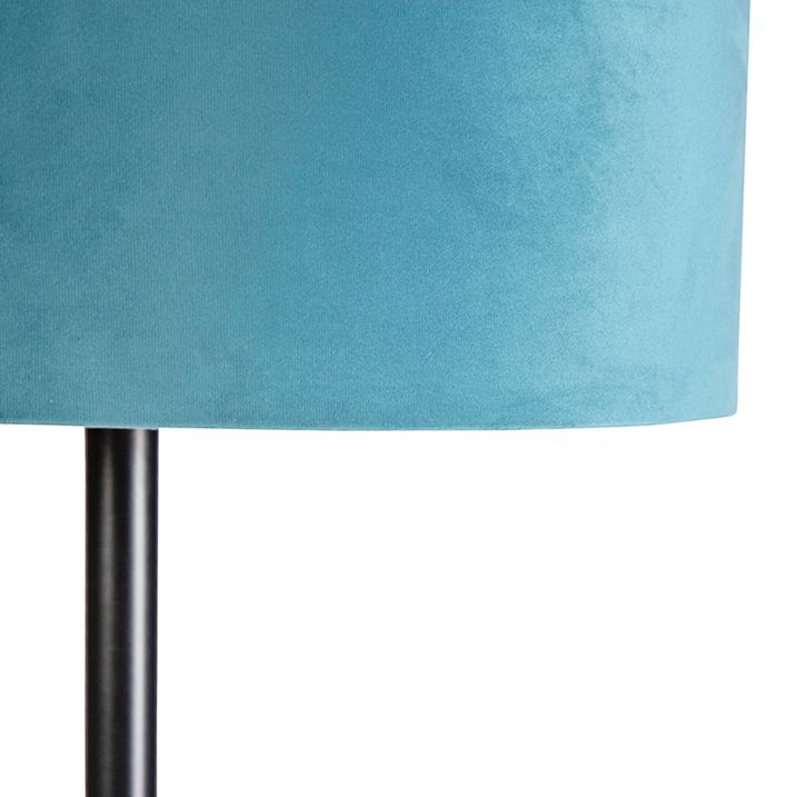 Lampa stojąca z aksamitnym abażurem w kolorze niebieskim z elementami złota 40 cm - Simplo