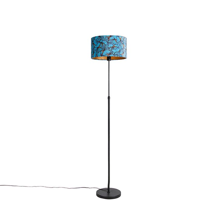 Stojací lampa černá s sametovým stínítkem s motýly 35 cm - Parte