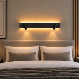 Moderne zwarte 2-lichts wandlamp incl. LED met backlight en USB-C - Longly