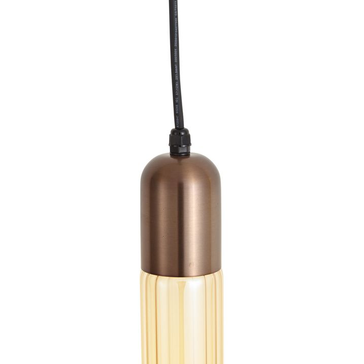 Lampă suspendată Art Deco Bronz închis cu sticlă striată IP44 - Walcott