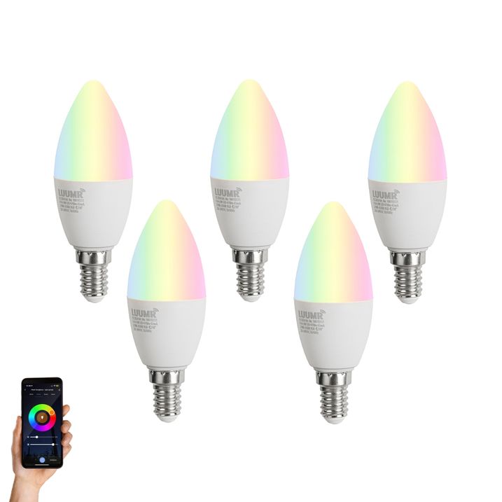 Lot de 5 ampoules LED E14 à intensité variable C37 opale 4,9 W 470 lm 2700-6500K