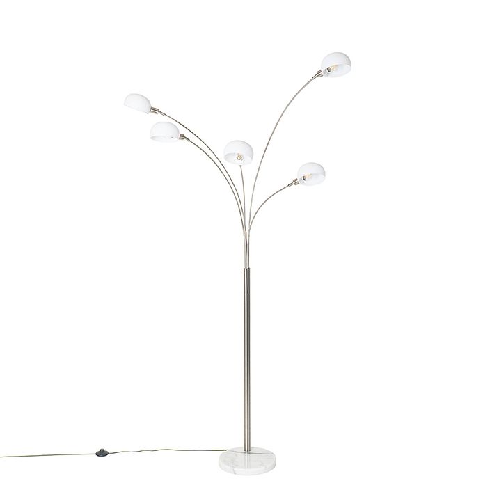 Dizajnová stojaca lampa oceľ s opálovým sklom 5-svetlo - Sixties Marmo