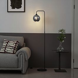 Art Deco podna lampa crna sa dimnim staklom - Sandra