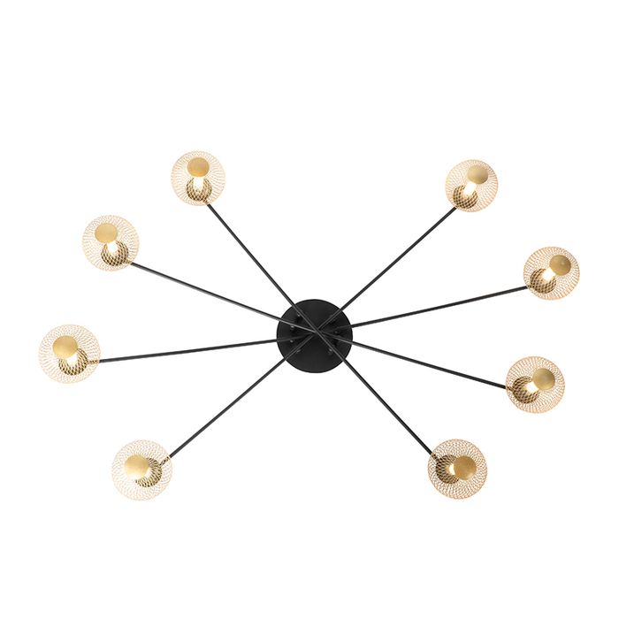 Lámpara de techo moderna negra con dorado 8-luces - Athens Wire