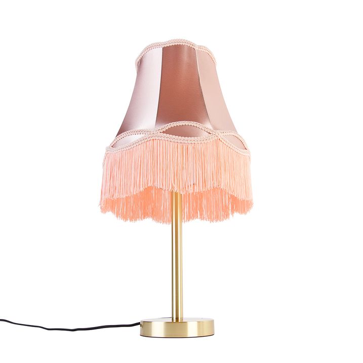Klasická stolná lampa mosadz s tienidlom Granny ružová 30 cm - Simplo