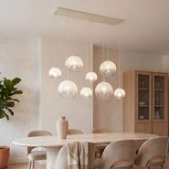Lampada-a-sospensione-Art-Déco-beige-con-vetro-bianco-8-luci---Sandra