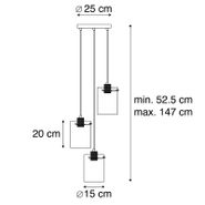 Lampă-pendantă-de-design-neagră-cu-sticlă-fumurie-3-lumini---Dome