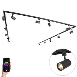 Sistema de iluminación de riel monofásico inteligente con 14 Wifi GU10 negro - Iconic Jeana