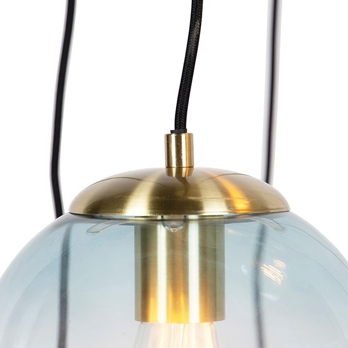 Lampă suspendată Art Deco din alamă cu sticlă albastră 7 lumini - Pallon