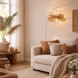 Art Deco vloerlamp beige met beige kap - Nest