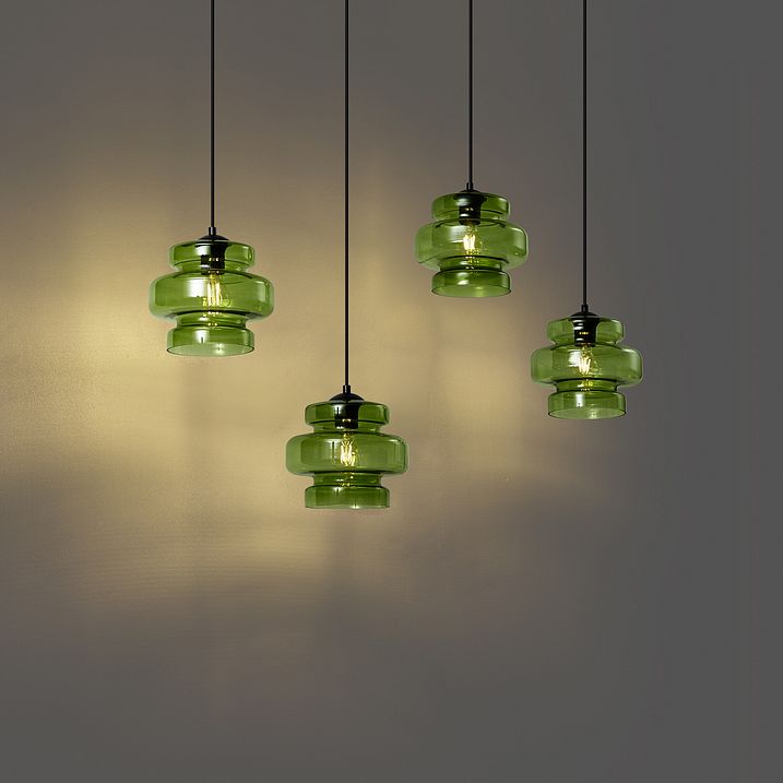 Suspension rétro noire avec verre vert 4 lumières - Denise